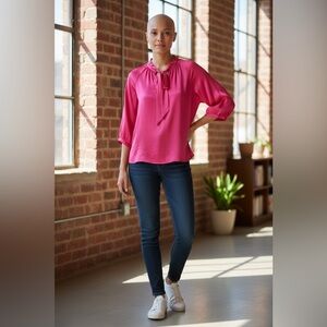 Vince Camuto Women's Crinkle Pink Satan Top Blouse Size XL